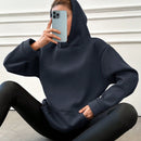 Sudadera con capucha con forro termico, hombros caidos y bordado de letras, 95% algodon