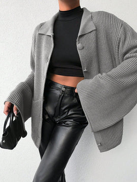 Cardigan de manga larga con botones y cuello para mujer, de estilo minimalista