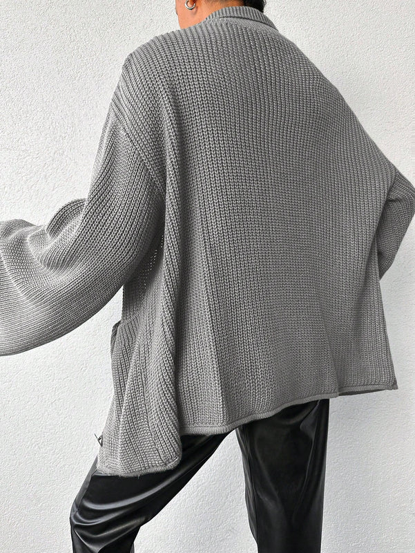Cardigan de manga larga con botones y cuello para mujer, de estilo minimalista