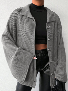 Cardigan de manga larga con botones y cuello para mujer, de estilo minimalista