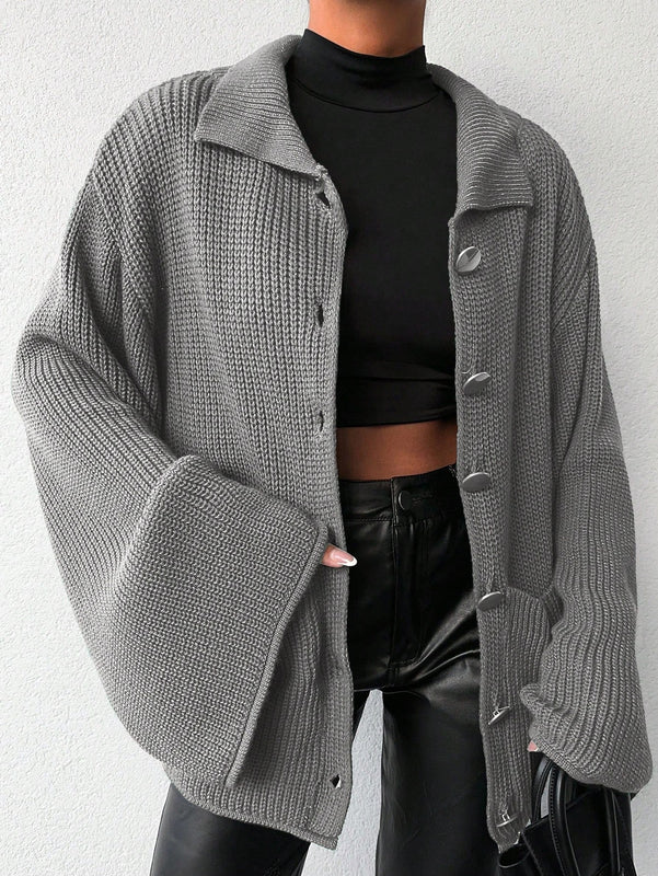 Cardigan de manga larga con botones y cuello para mujer, de estilo minimalista