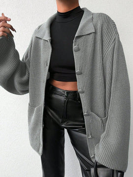 Cardigan de manga larga con botones y cuello para mujer, de estilo minimalista