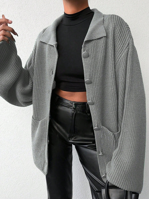 Cardigan de manga larga con botones y cuello para mujer, de estilo minimalista