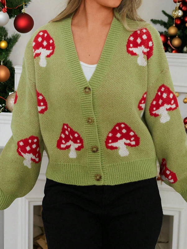Lune cardigan de punto de punto abierto con grafico de seta de corte holgado, para otono/invierno
