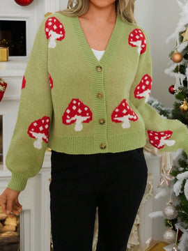 Lune cardigan de punto de punto abierto con grafico de seta de corte holgado, para otono/invierno