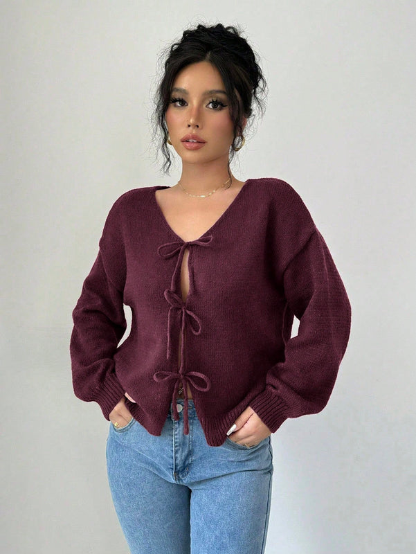 Prive blusa casual de manga larga con amarres delanteros para mujer, para uso diario