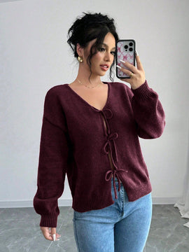 Prive blusa casual de manga larga con amarres delanteros para mujer, para uso diario