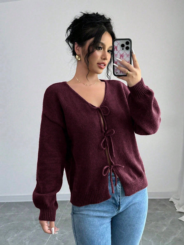 Prive blusa casual de manga larga con amarres delanteros para mujer, para uso diario