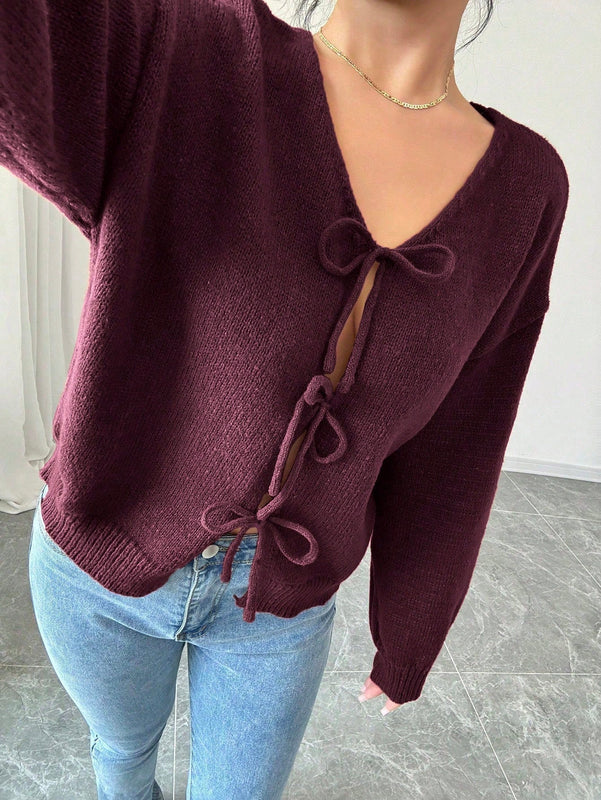 Prive blusa casual de manga larga con amarres delanteros para mujer, para uso diario