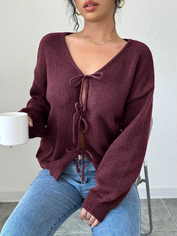 Prive blusa casual de manga larga con amarres delanteros para mujer, para uso diario