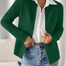 Essnce cardigan casual de mangas raglan con cierre delantero de cremallera, de unicolor, para otono/invierno