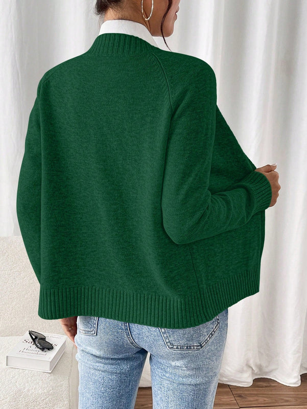 Essnce cardigan casual de mangas raglan con cierre delantero de cremallera, de unicolor, para otono/invierno