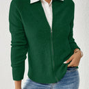 Essnce cardigan casual de mangas raglan con cierre delantero de cremallera, de unicolor, para otono/invierno