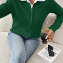 Essnce cardigan casual de mangas raglan con cierre delantero de cremallera, de unicolor, para otono/invierno