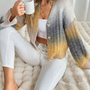 Relaxiva cardigan de punto con botones delanteros, manga larga, de color ombre, hecho de un hilado jaspeado y tejido de nervio