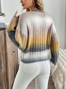 Relaxiva cardigan de punto con botones delanteros, manga larga, de color ombre, hecho de un hilado jaspeado y tejido de nervio