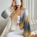 Relaxiva cardigan de punto con botones delanteros, manga larga, de color ombre, hecho de un hilado jaspeado y tejido de nervio