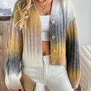 Relaxiva cardigan de punto con botones delanteros, manga larga, de color ombre, hecho de un hilado jaspeado y tejido de nervio
