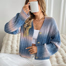 Relaxiva cardigan de punto con botones delanteros, manga larga, de color ombre, hecho de un hilado jaspeado y tejido de nervio