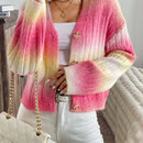 Relaxiva cardigan de punto con botones delanteros, manga larga, de color ombre, hecho de un hilado jaspeado y tejido de nervio