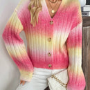 Relaxiva cardigan de punto con botones delanteros, manga larga, de color ombre, hecho de un hilado jaspeado y tejido de nervio