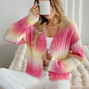 Relaxiva cardigan de punto con botones delanteros, manga larga, de color ombre, hecho de un hilado jaspeado y tejido de nervio