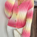 Relaxiva cardigan de punto con botones delanteros, manga larga, de color ombre, hecho de un hilado jaspeado y tejido de nervio