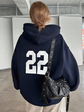 Dazy sudadera larga con capucha, holgada, con cordon y estampado de eslogan casual para mujer, otono