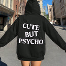 Ezwear sudadera holgada con grafico impreso "cute but psycho" de estilo minimalista casual, apta para otono e invierno