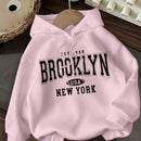 Attitoon sudadera holgada de capucha con estampado grafico de nueva york brooklyn, de ajuste suelto y gruesa, adecuada para otono/invierno, de estilo casual y sencillo para mujer