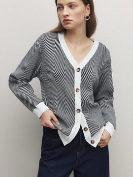 Bizwear cardigan de punto a color blanco y negro con forro de felpa, sudadera con capucha de manga larga, adecuado para uso de oficina, otono/invierno, accion de gracias