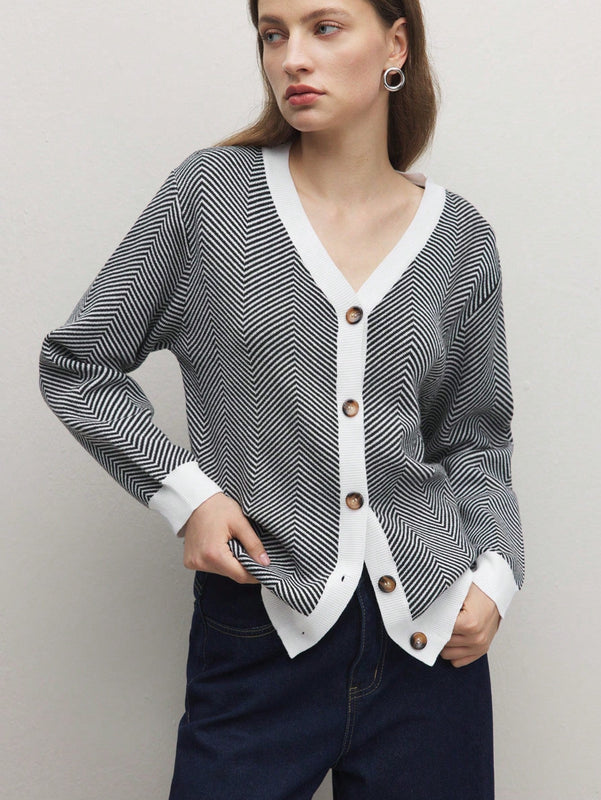 Bizwear cardigan de punto a color blanco y negro con forro de felpa, sudadera con capucha de manga larga, adecuado para uso de oficina, otono/invierno, accion de gracias