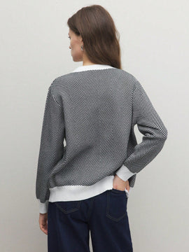 Bizwear cardigan de punto a color blanco y negro con forro de felpa, sudadera con capucha de manga larga, adecuado para uso de oficina, otono/invierno, accion de gracias