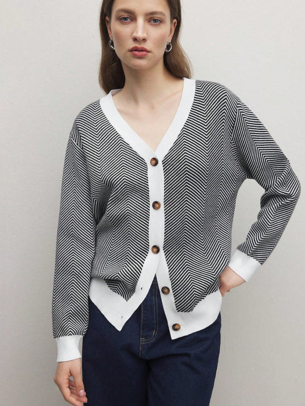 Bizwear cardigan de punto a color blanco y negro con forro de felpa, sudadera con capucha de manga larga, adecuado para uso de oficina, otono/invierno, accion de gracias