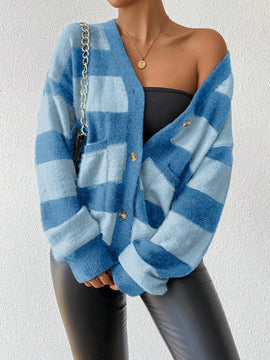 Essnce nueva moda sueter de lana de imitacion de vison con rayas para mujer, otono/invierno