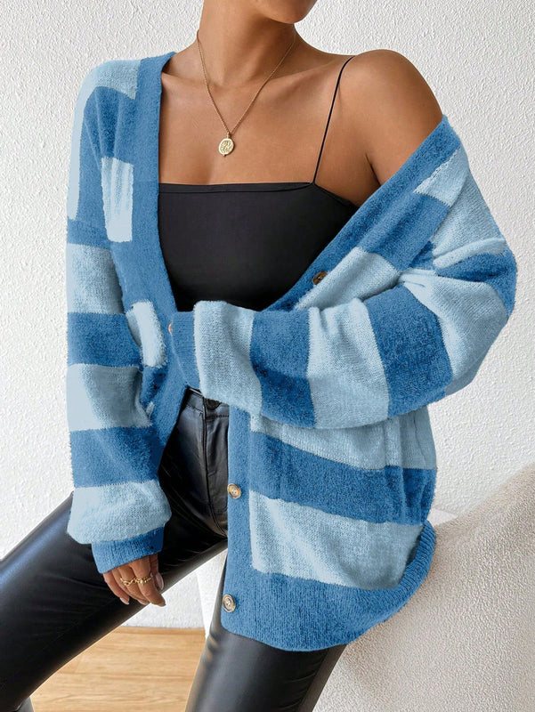 Essnce nuevo cardigan de mujer de punto de imitacion de vison cachemira a rayas, para otono/invierno