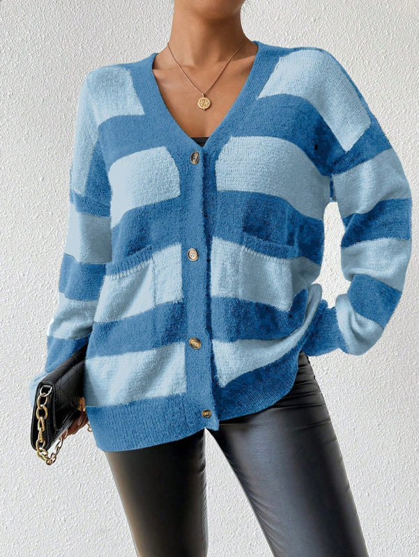 Essnce nuevo cardigan de mujer de punto de imitacion de vison cachemira a rayas, para otono/invierno