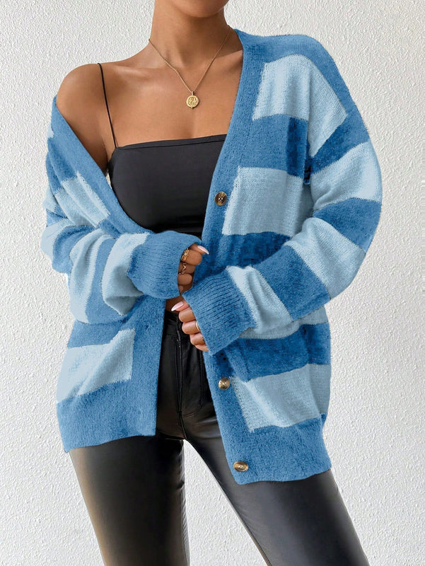 Essnce nuevo cardigan de mujer de punto de imitacion de vison cachemira a rayas, para otono/invierno