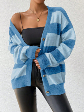 Essnce nueva moda sueter de lana de imitacion de vison con rayas para mujer, otono/invierno