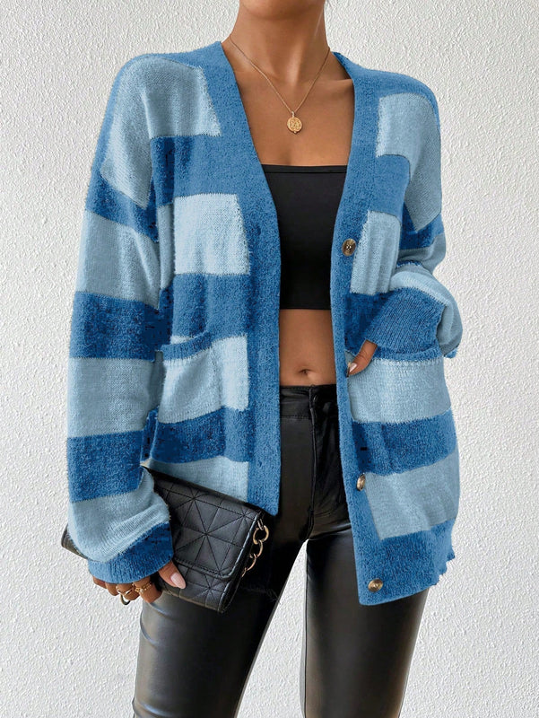 Essnce nuevo cardigan de mujer de punto de imitacion de vison cachemira a rayas, para otono/invierno