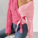 Prive cardigan cruzado con bloqueo de color y nudo frontal, para otono/invierno