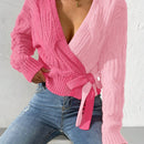 Prive cardigan cruzado con bloqueo de color y nudo frontal, para otono/invierno