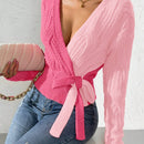 Prive cardigan cruzado con bloqueo de color y nudo frontal, para otono/invierno