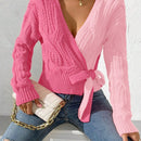 Prive cardigan cruzado con bloqueo de color y nudo frontal, para otono/invierno