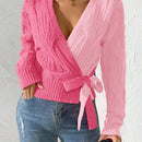 Prive cardigan cruzado con bloqueo de color y nudo frontal, para otono/invierno