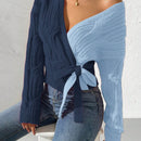 Prive cardigan cruzado con bloqueo de color y nudo frontal, para otono/invierno