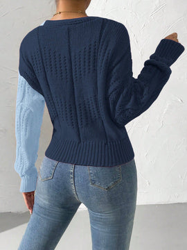 Prive cardigan cruzado con bloqueo de color y nudo frontal, para otono/invierno