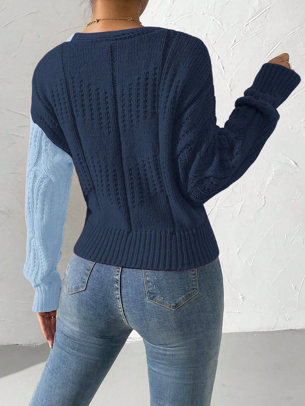 Prive cardigan cruzado con bloqueo de color y nudo frontal, para otono/invierno