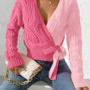 Prive cardigan cruzado con bloqueo de color y nudo frontal, para otono/invierno