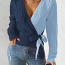 Prive cardigan cruzado con bloqueo de color y nudo frontal, para otono/invierno